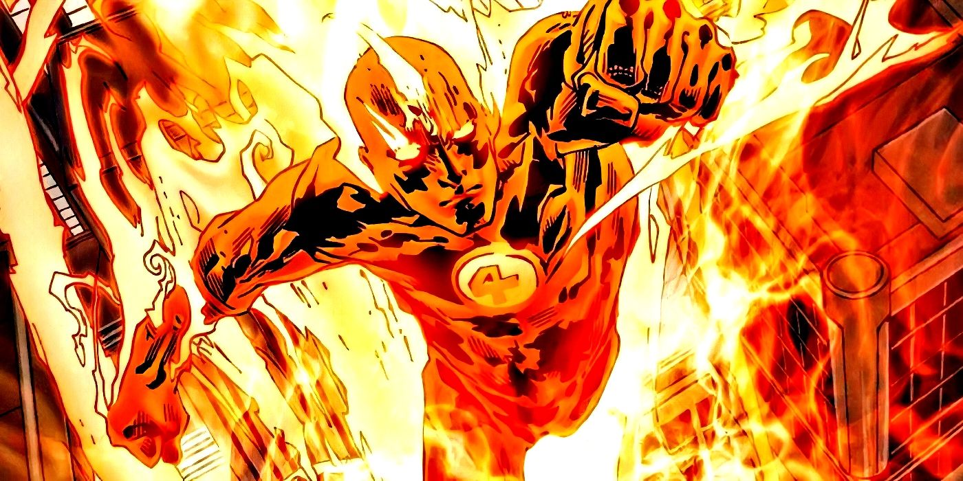 Fantastic Four's Human Torch flying through the sky.