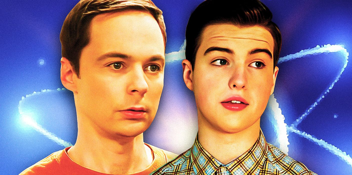 Child and adult Sheldon Cooper are side by side 
