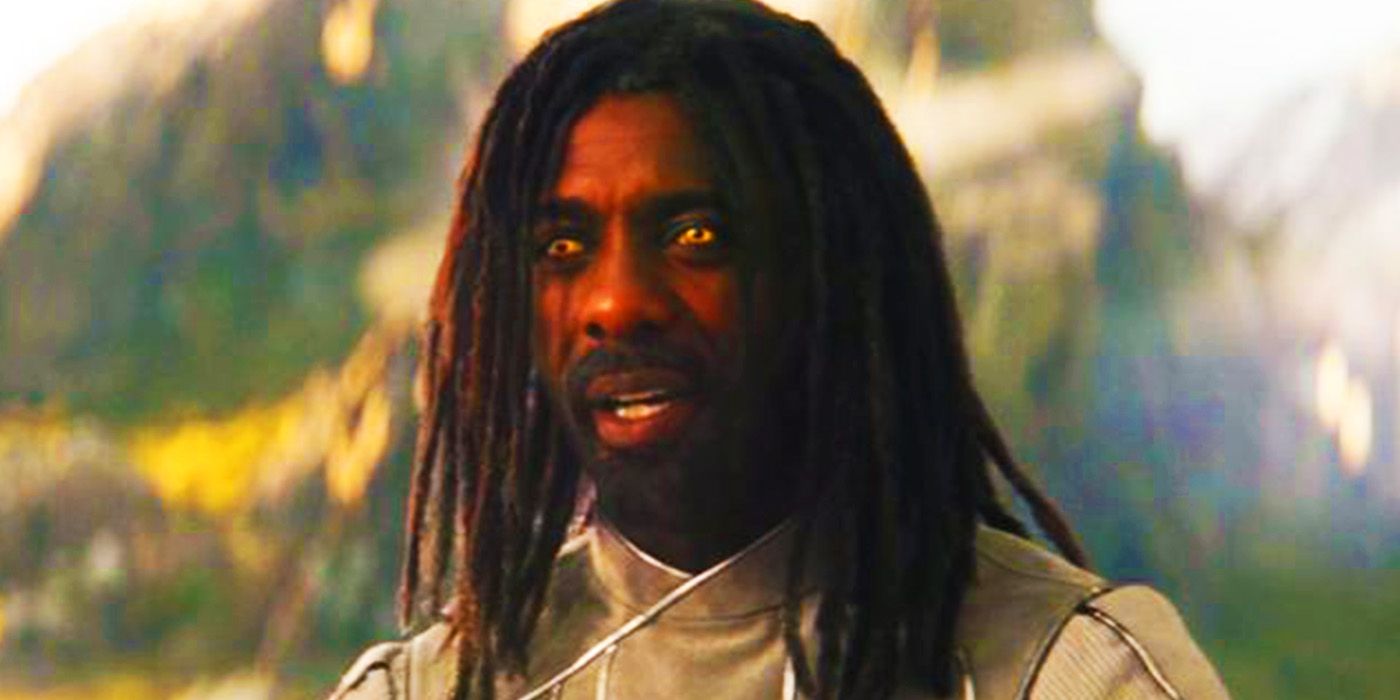 Idris Elba with dreadlocks as Heimdall in Valhalla in Thor Love and Thunder