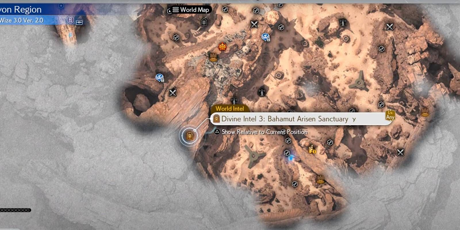 FF7 Rebirth Bahamut Risen Sacntuary Gamma Divine Intel location on Cosmo Canyon map