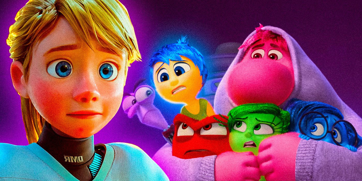 Riley, Fear, Joy, Anger, Disgust, Embarrassment, and Sadness in Inside Out 2.