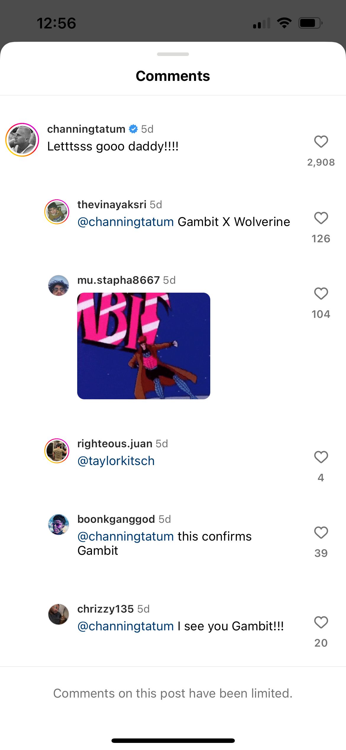 Channing Tatum's Instagram reply to Hugh Jackman's Wolverine workout