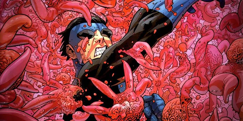 Mark Grayson fending off the sequids in the Invincible comics