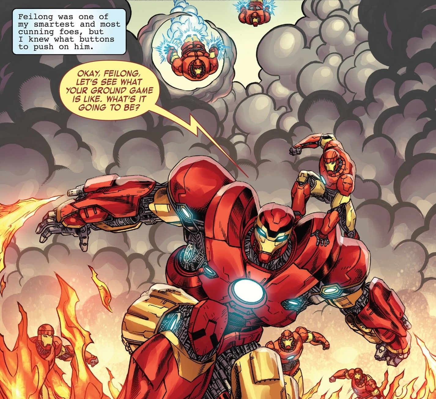 The massive Sentinel Buster is under siege by Iron Man Sentinels