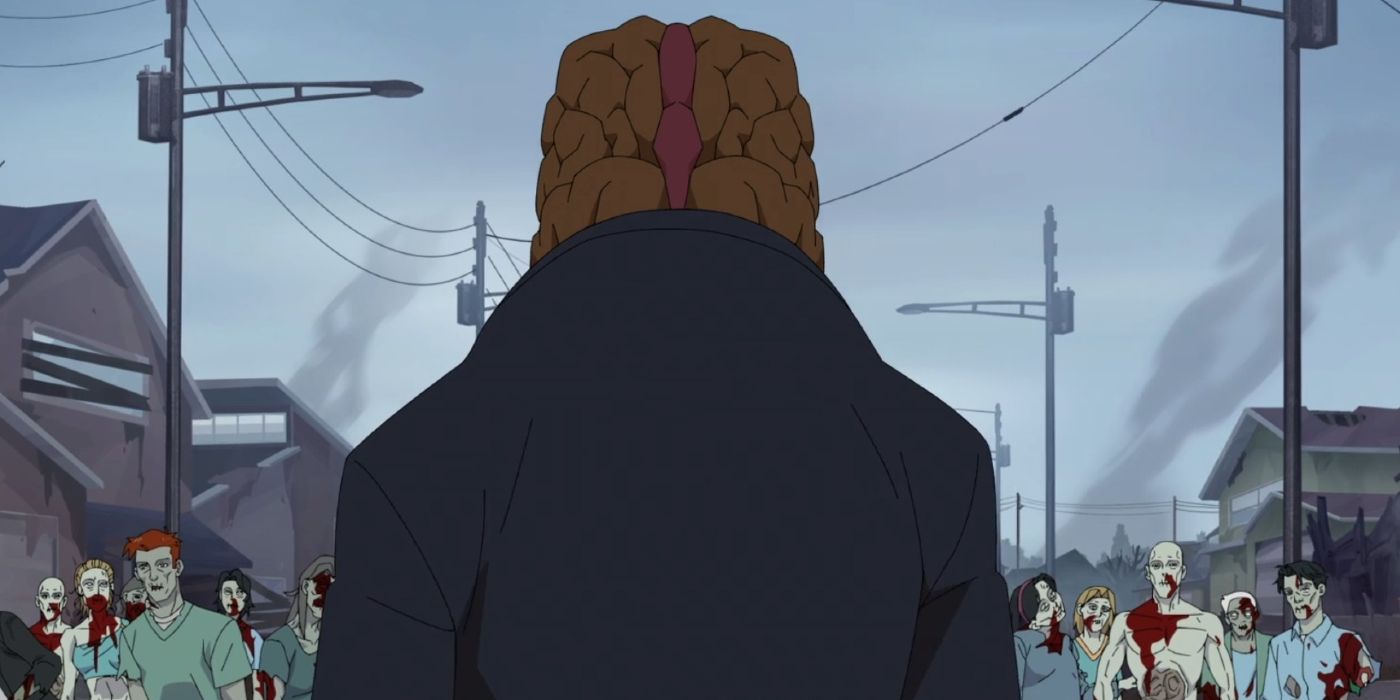 Angstrom Levy walking through a zombie-infested universe in Invincible season 2, episode 6