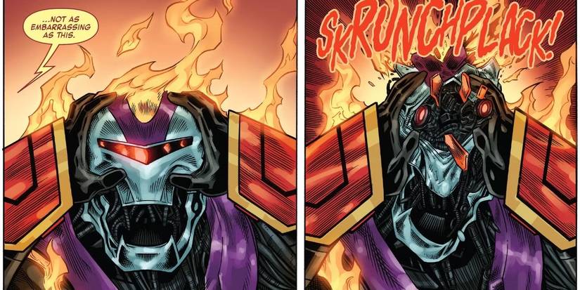 iron man crushes the adamantium skull sentinel x