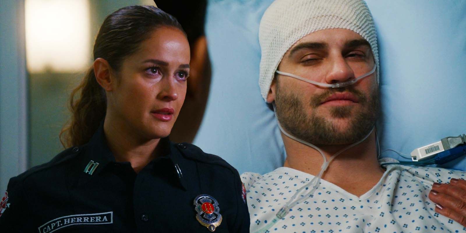 Jaina Lee Ortiz as Captain Andy Herrera and Grey Damon as Jack Gibson in Station 19 season 7 episode 1