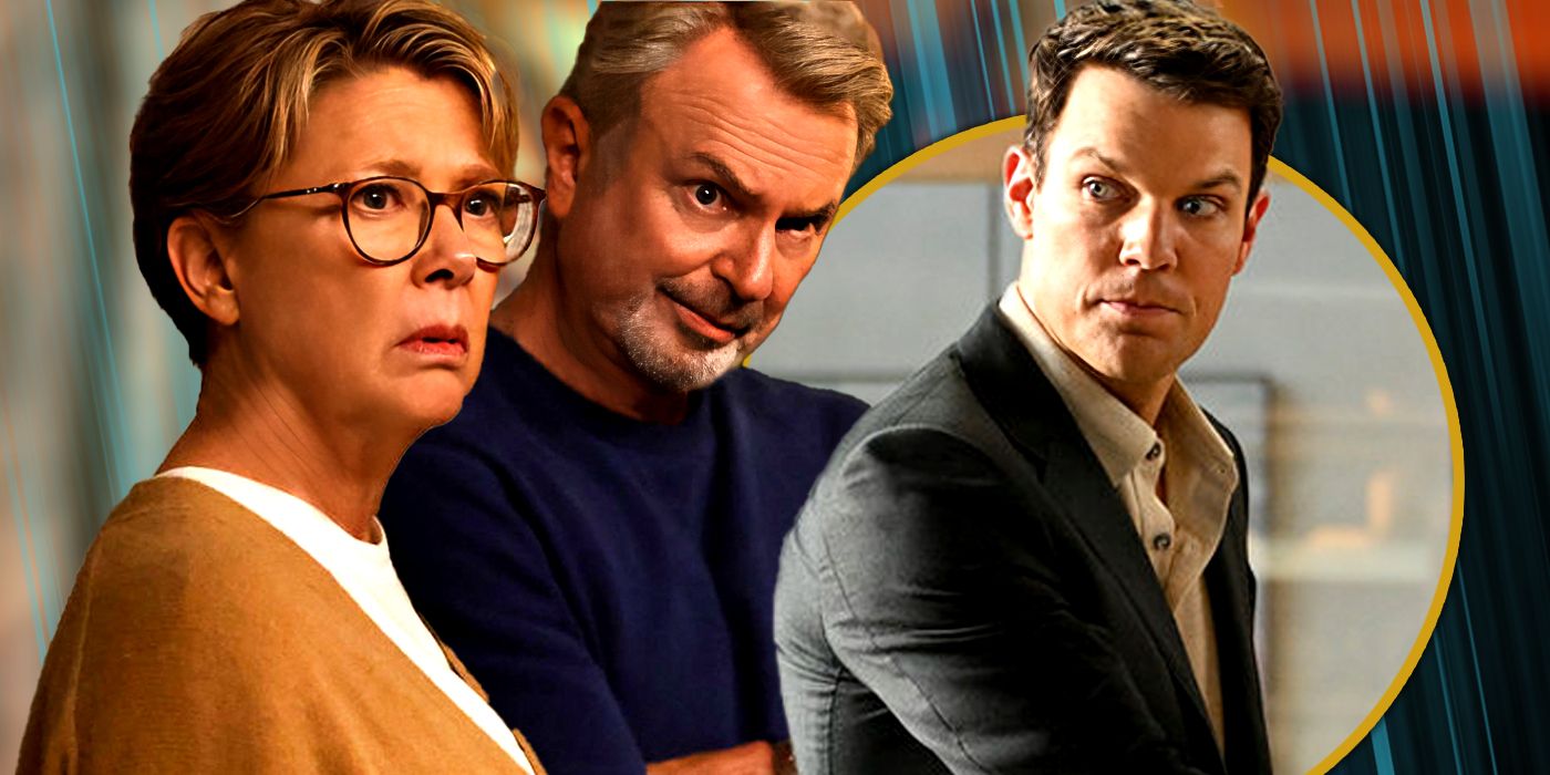 Jake Lacy, Annette Bening and Sam Neill in Apples Never Fall Interview header