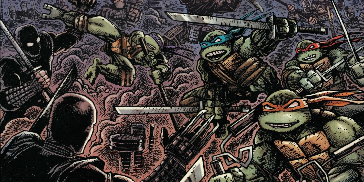 TMNT fighting the villainous Foot Clan.