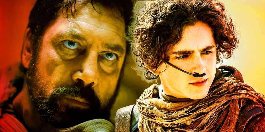 Javier Bardem as Stilgar and Timothee Chalamet as Paul