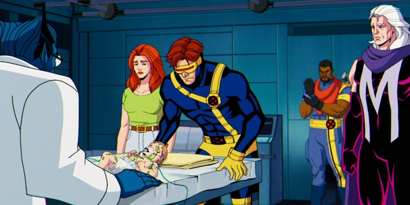Jean e Ciclope enviando Nathan para o futuro em X-Men '97