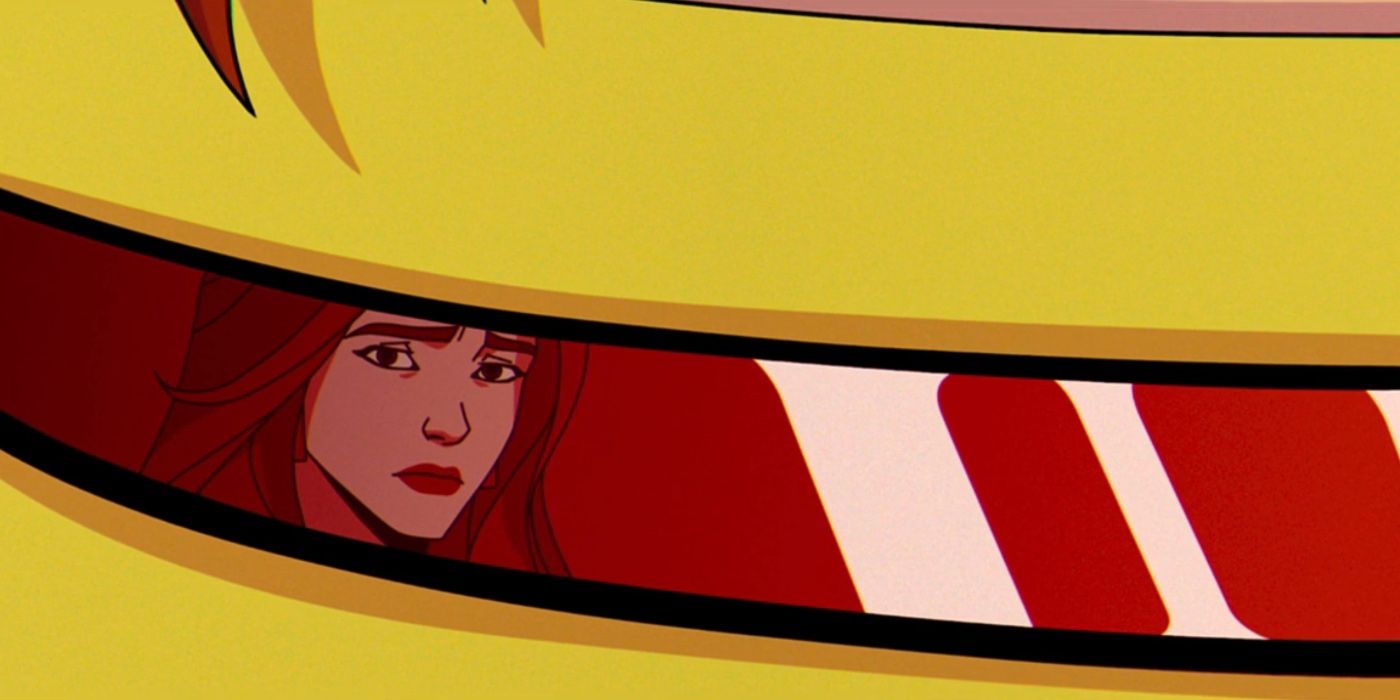 Jean Grey refletida na viseira do Ciclope