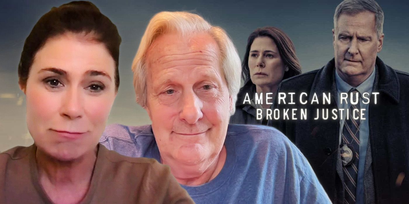 Edited image of Jeff Daniels & Maura Tierney during American Rust: Broken Justice interview