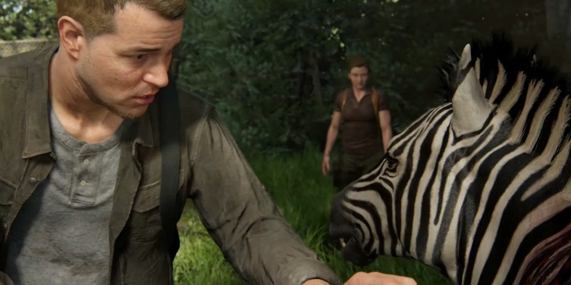 Jerry e Abby cuidam de uma zebra em The Last of Us Part II