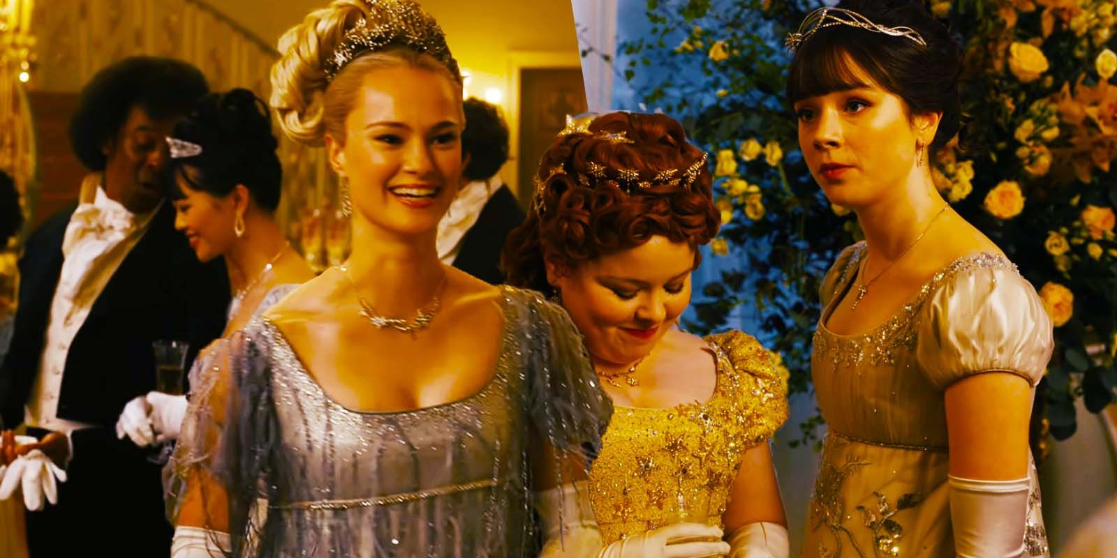 Jessica Madsen as Cressida Cowper, Nicola Coughlan as Penelope Featherington and Claudia Jessie as Eloise Bridgerton in Bridgerton season 2