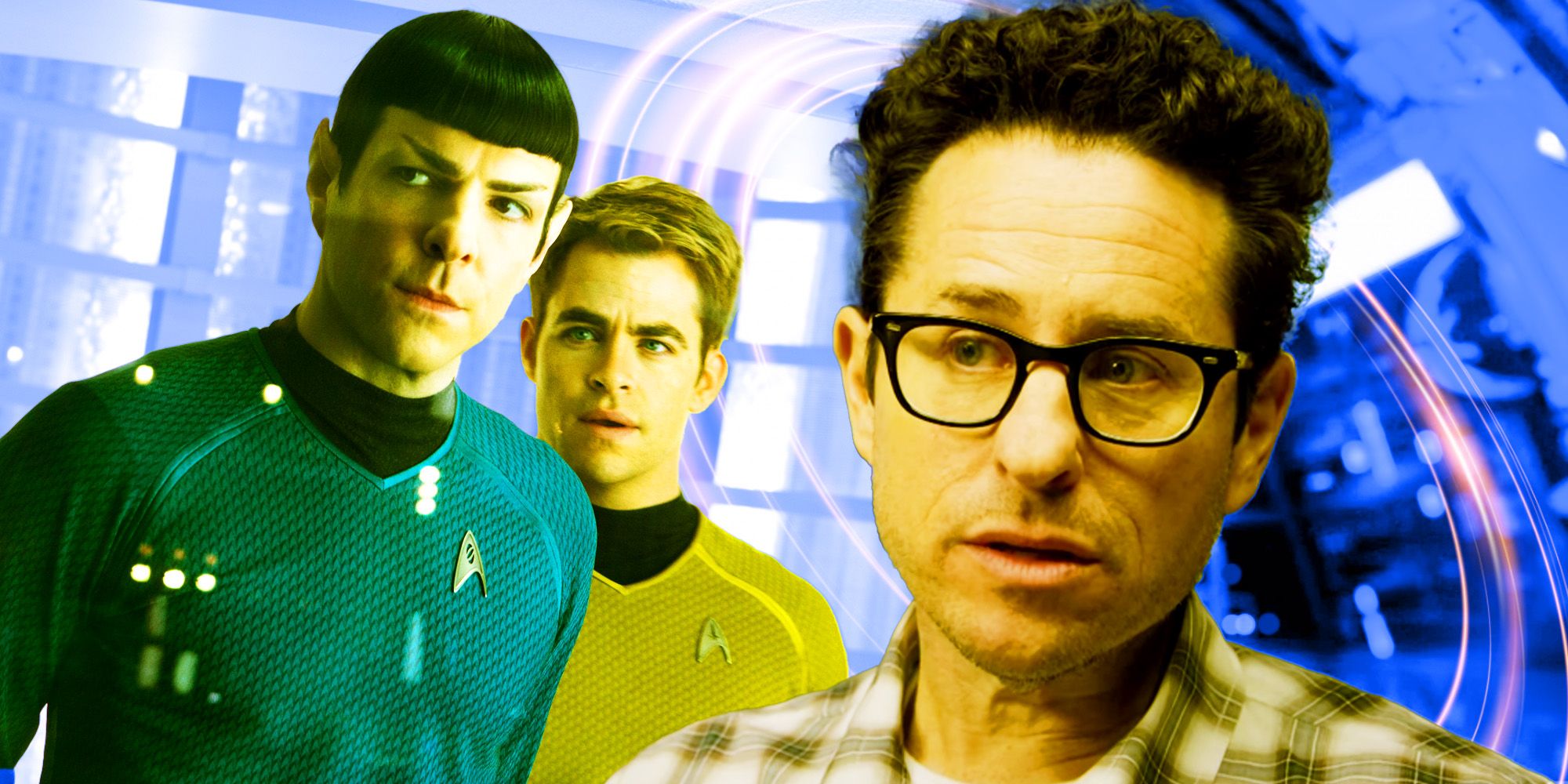 JJ Abrams with Spock and Kirk from Star Trek Into Darkness