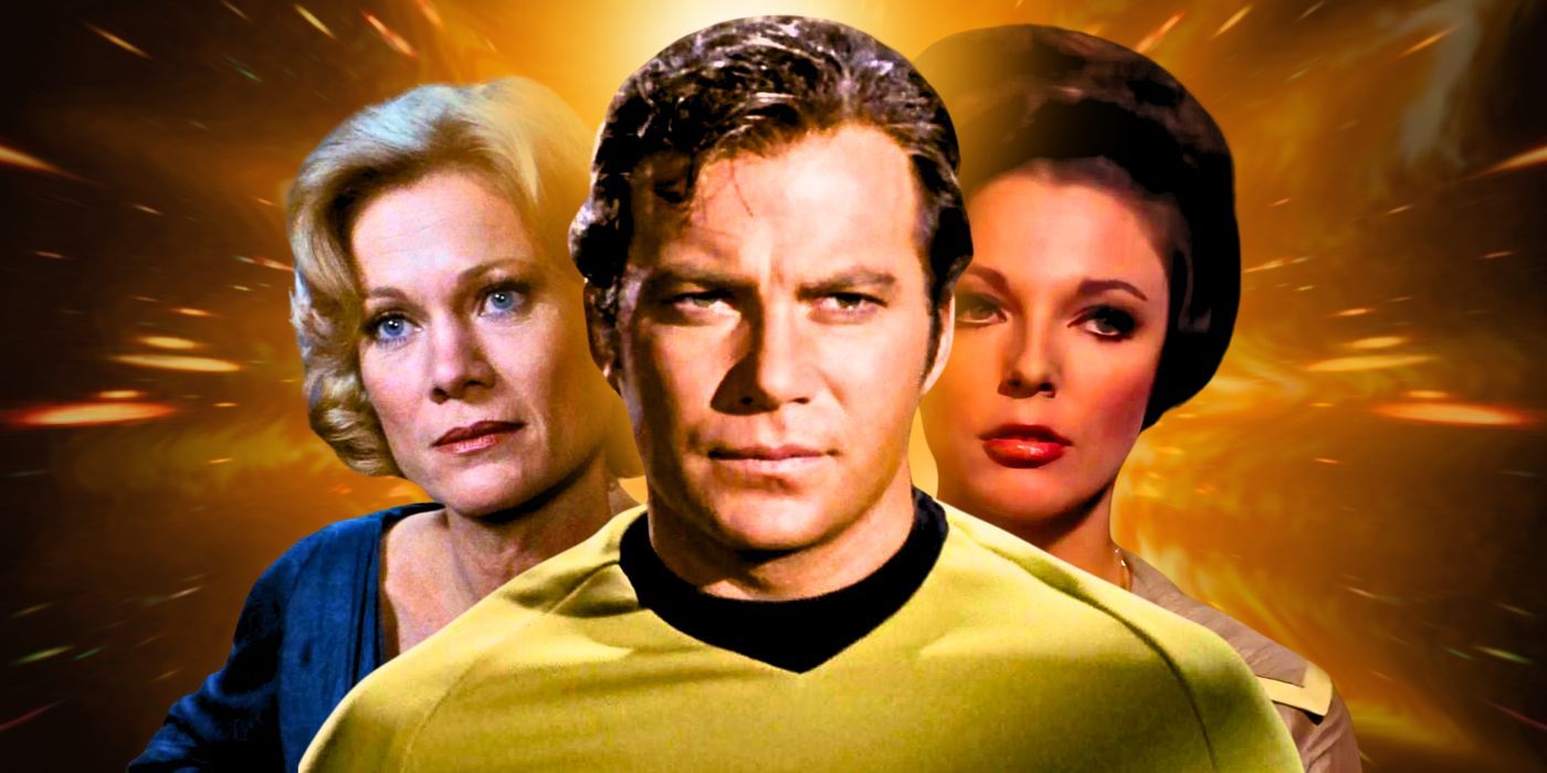 Bibi Besch as Carol Marcus, William Shatner as Captain Kirk, and Joan Collins as Edith Keeler in Star Trek