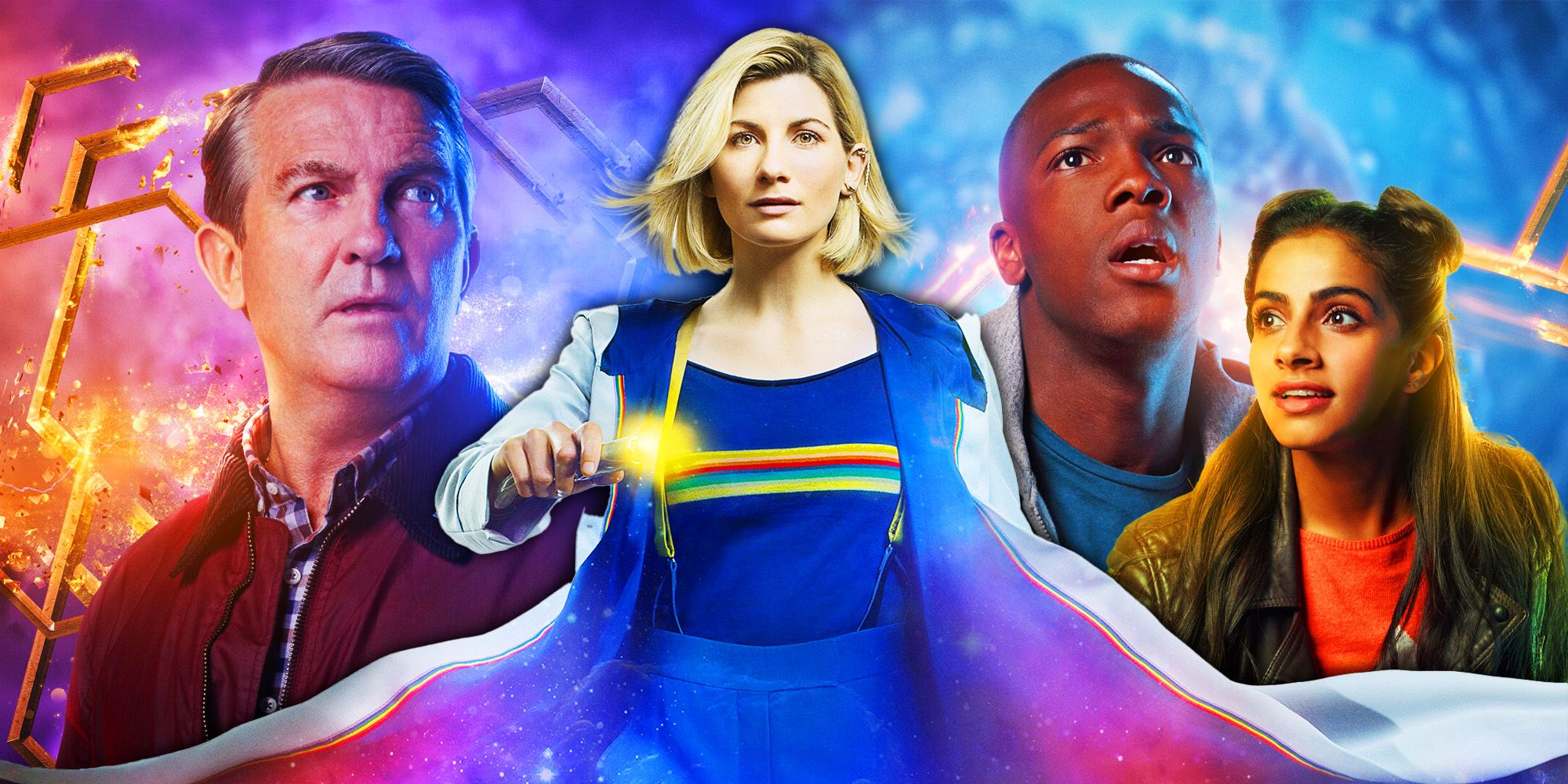 A custom image of Jodie Whittaker's Thirteenth Doctor with Yaz, Ryan, and Graham from Doctor Who