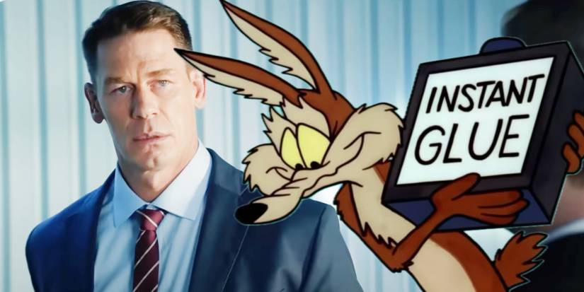 John Cena in Freelance with Wile E. Coyote holding instant glue