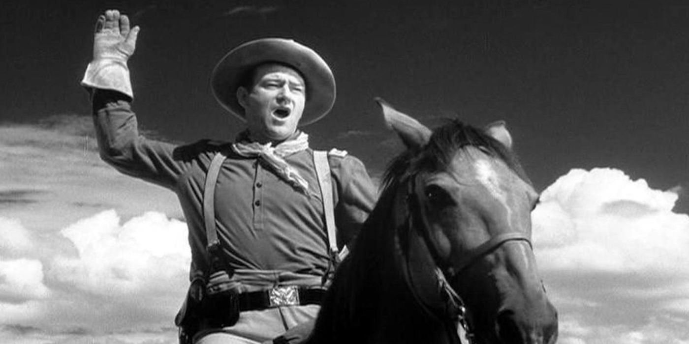 John Wayne on a horse in Fort Apache
