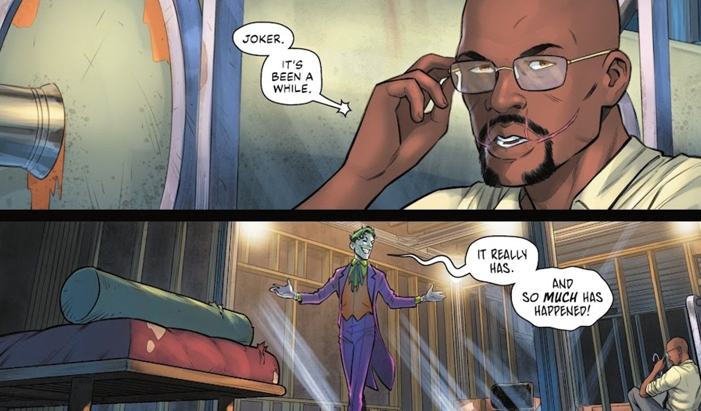 Pannello dei fumetti: Daniel Captio e il Joker si guardano in una gabbia di vetro tra di loro.