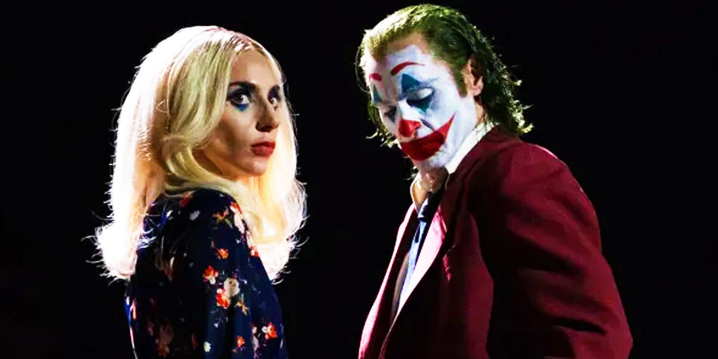 Joker Folie à Deux promo featuring Harley Quinn and Arthur Fleck standing in the dark