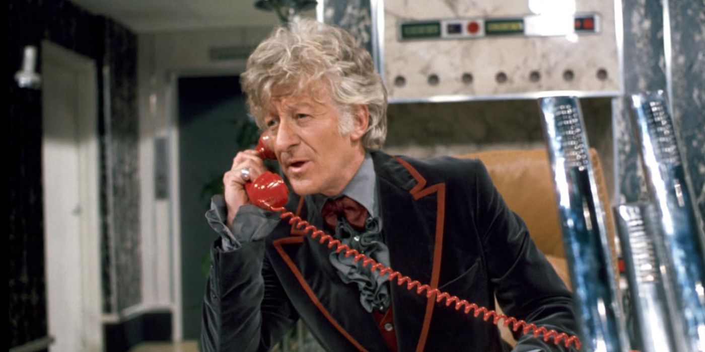 Jon Pertwee on the phone as the Third Doctor in Doctor Who