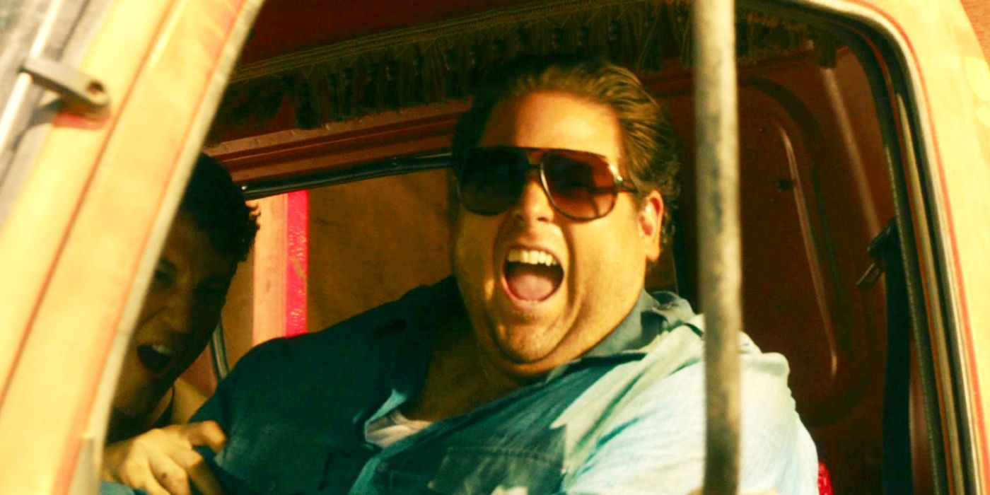 Jonah Hill laughing in War Dogs