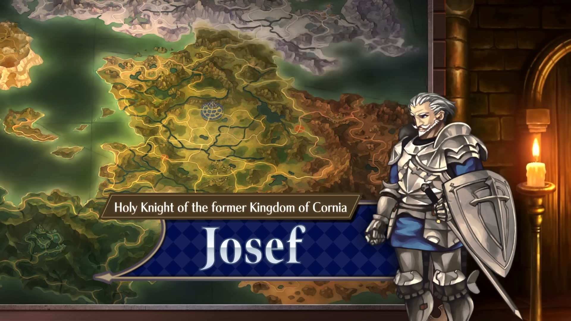 Joseph in Unicorn Overlord with a map in the background. 