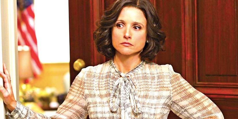 Julia Louis-Dreyfus' Selina stands in a doorway in Veep