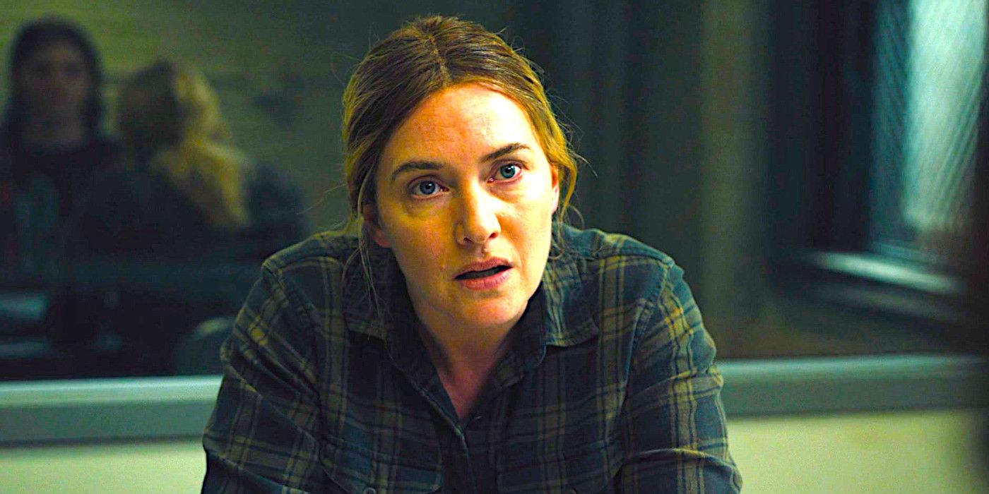 Kate Winslet has an intense conversation in a scene from Mare of Easttown