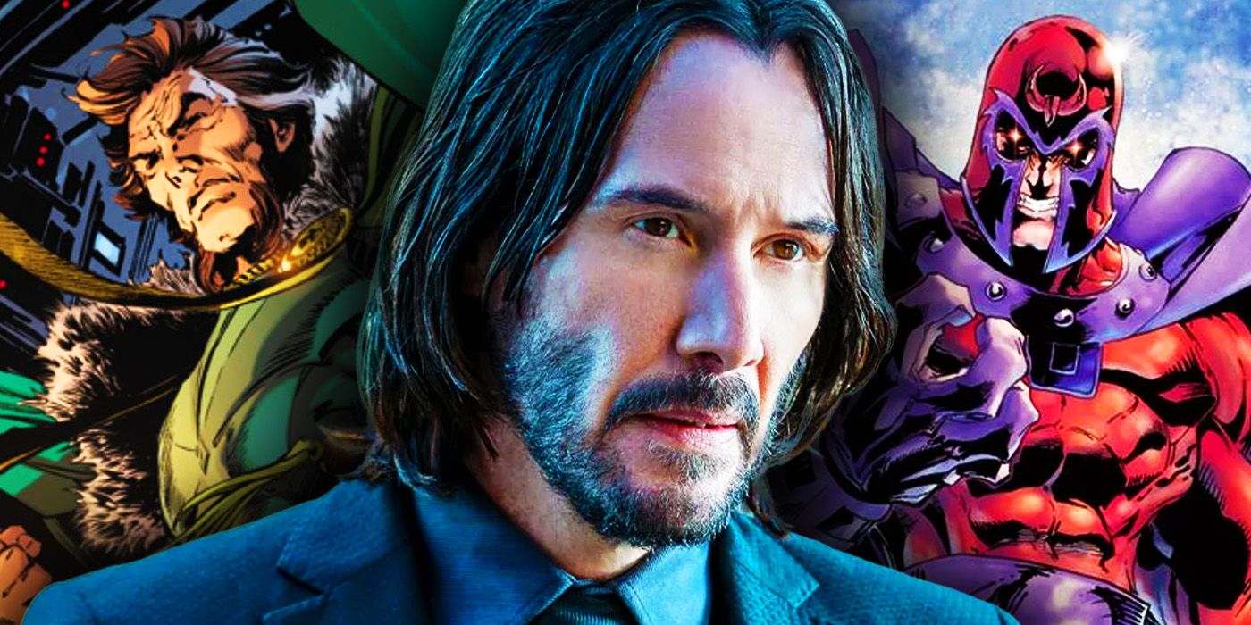 Keanu Reeves as John Wick with Ra's al Ghul in DC Comics and Magneto in Marvel Comics