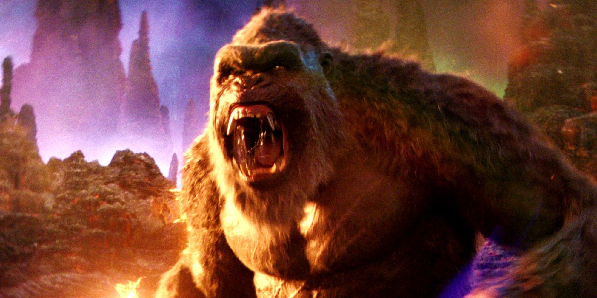 Kong roaring inside of a cave