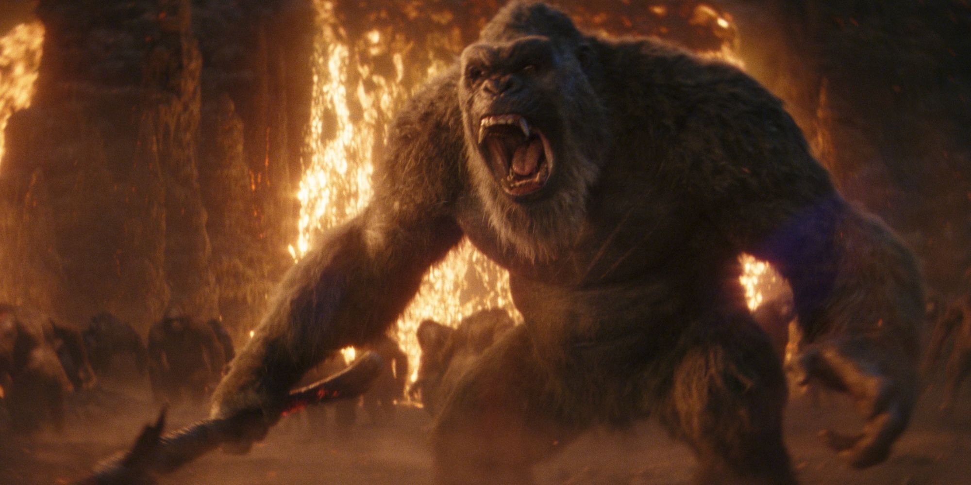 Kong roars at the Skar King in Godzilla x Kong The New Empire