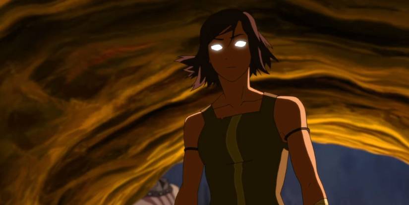 Korra briefly enters the Avatar state after bending the metal out of her body in The Legend of Korra