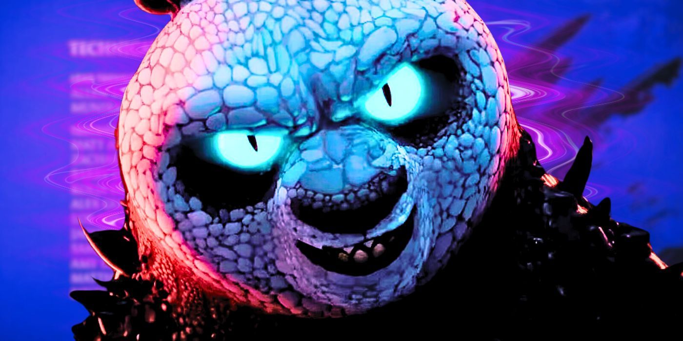 Chameleon as Po looking scary in Kung Fu Panda 4 with credits