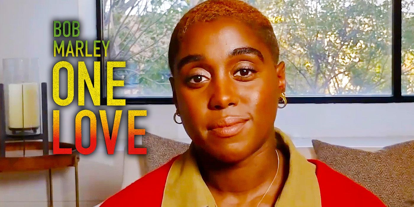 Edited image of Lashana Lynch during Bob Marley One Love home release interview