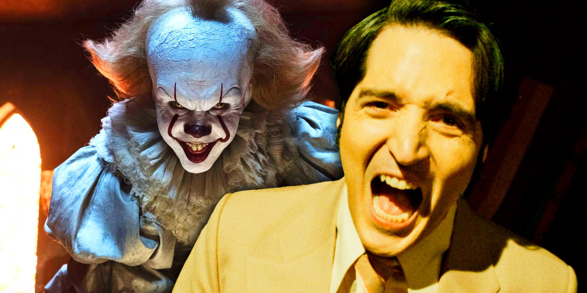 A custom image of Pennywise from It and David Dastmalchian as Jack Delroy in Late Night with the Devil