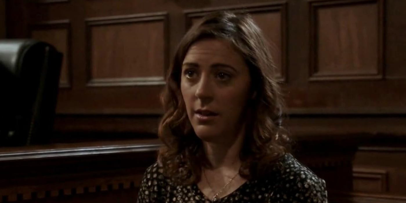 A woman on the witness stand in the SVU episode Forty-One Witnesses