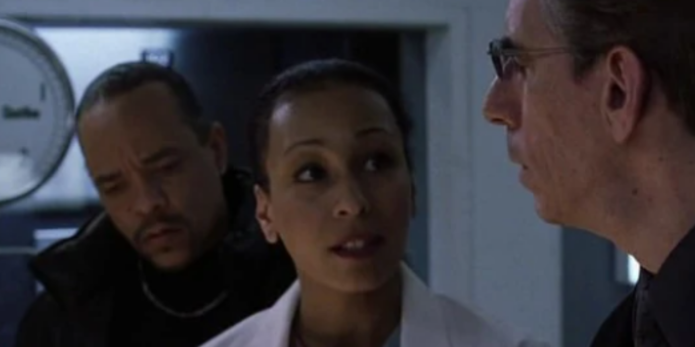 Finn and Munch talk to the medical examiner in the SVU episode Appearances