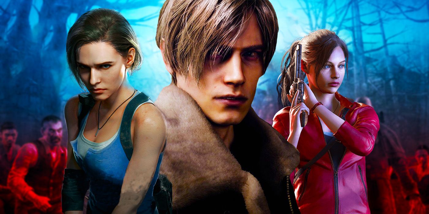 Leon from Resident Evil 4 remake, Jill from Resident Evil 3 Remake, Claire from Resident Evil 2 Remake