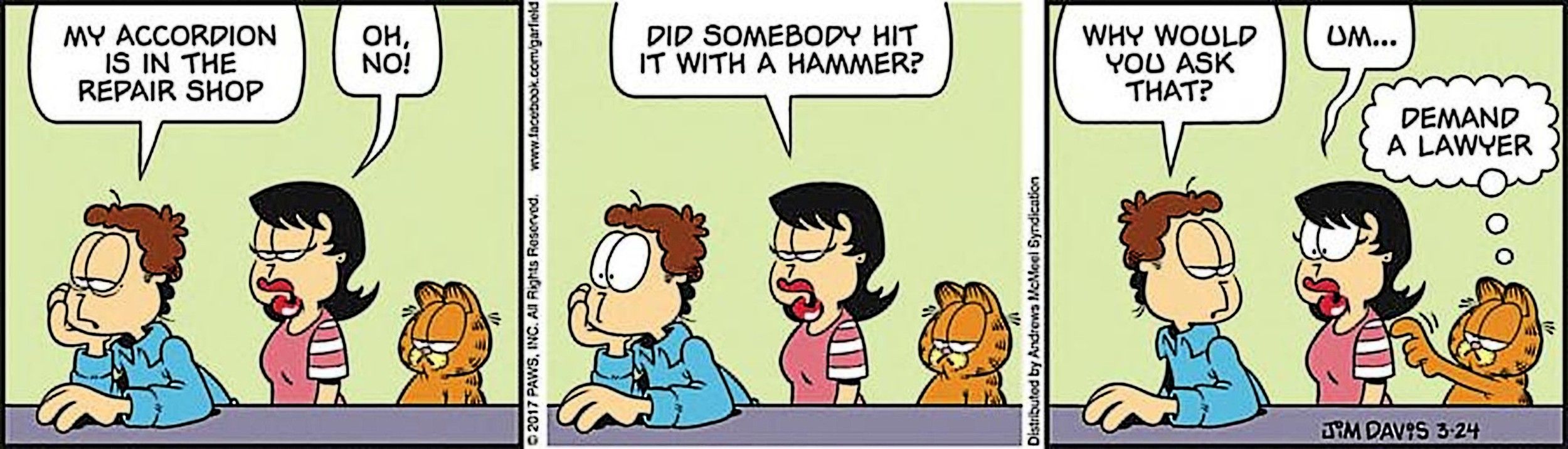 Garfield, Liz smashed Jon Arbuckle's accordion