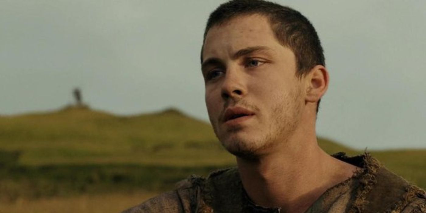 A close-up of Logan Lerman as Ham in a scene from Noah.