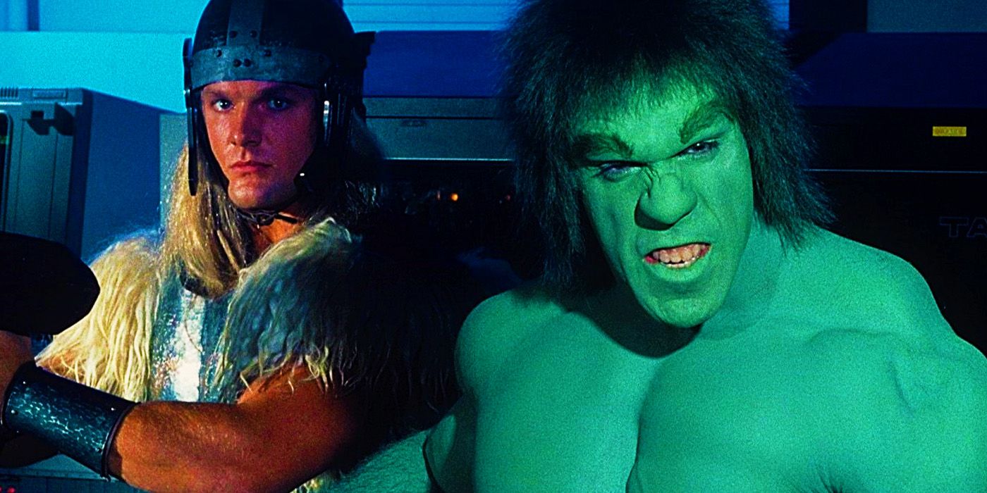 Hulk de Lou Ferrigno e Thor de Eric Allan Kramer em The Incredible Hulk Returns de 1988