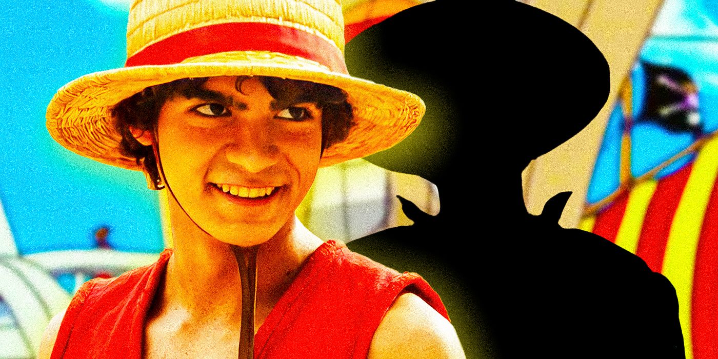 Inaki Godoy as Monkey D. Luffy in Netflix's One Piece and a shadow in front of the Straw Hats' ship
