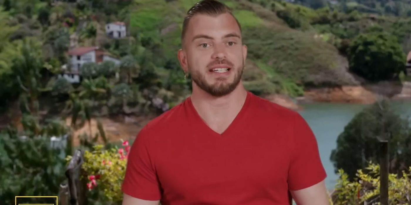 Luke In 90 Day Fiance in red t shirt during interview