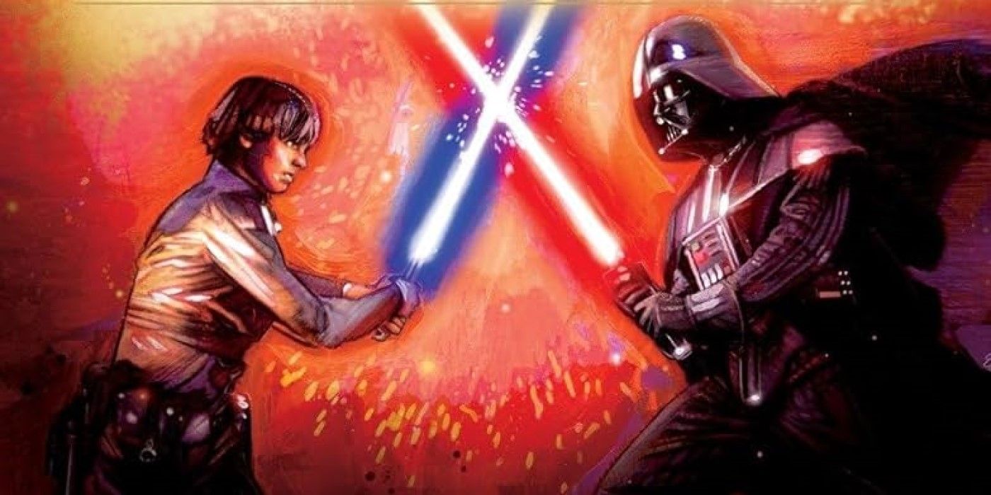 Luke Skywalker e Darth Vader na capa de Jedi vs Sith O Guia Essencial da Força.