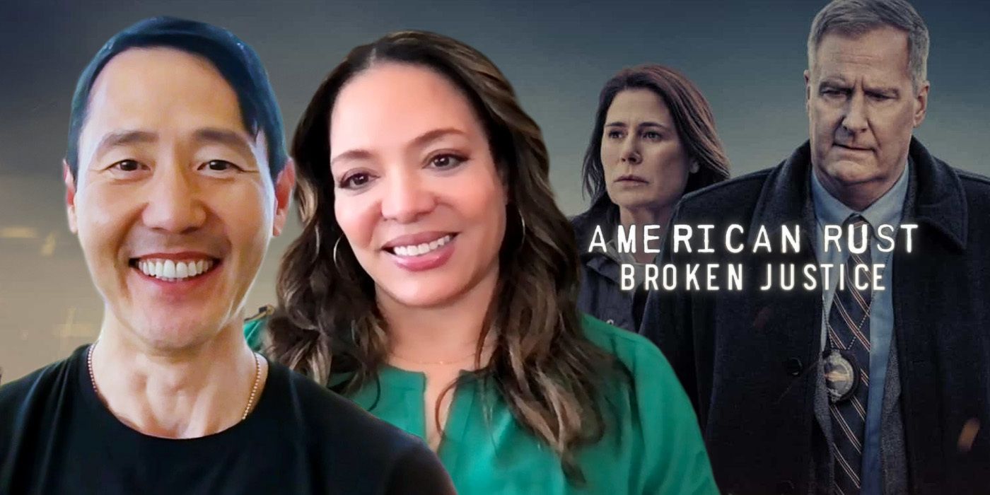 Edited image of Luna Lauren Velez & Rob Yang during American Rust Broken Justice interview