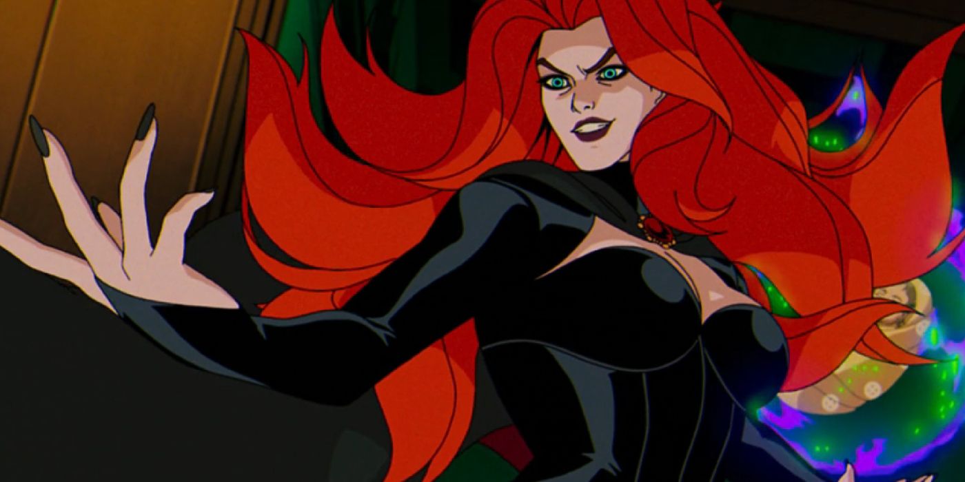 Madelyne Pryor's hair billows with hand outstretched in X-Men '97