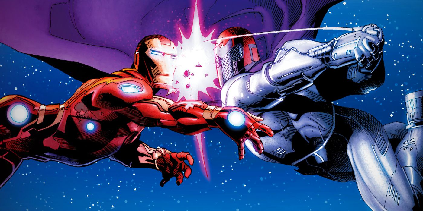 Magneto Punches Iron Man in His Own Suit of Armor in AvX Vs #1